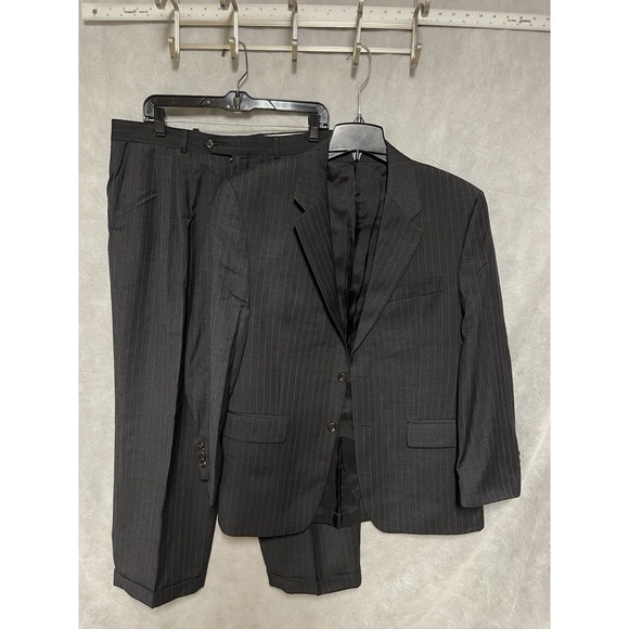 Ralph Lauren Suit Men 40R 42R Gray Striped 2B Wool Academia 34X29‎ Pants Luxury - Picture 1 of 16